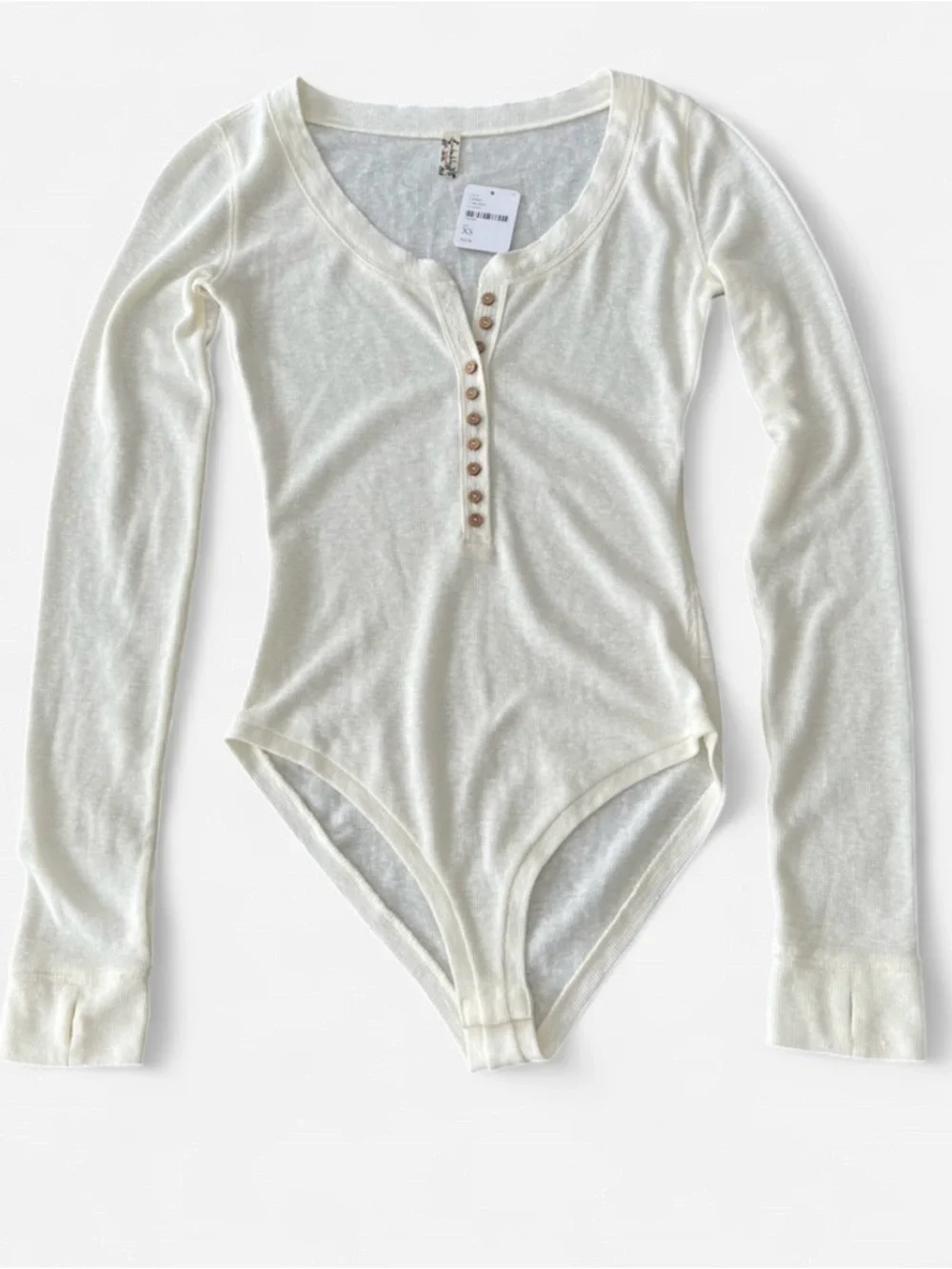 Free People Intimately Thermal Henley Bodysuit XS Ivory Thumb Hole NWT
